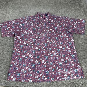 Vintage Liberty House Ono Polo Shirt Mens XL Red Floral Woven Hawaiian 90s